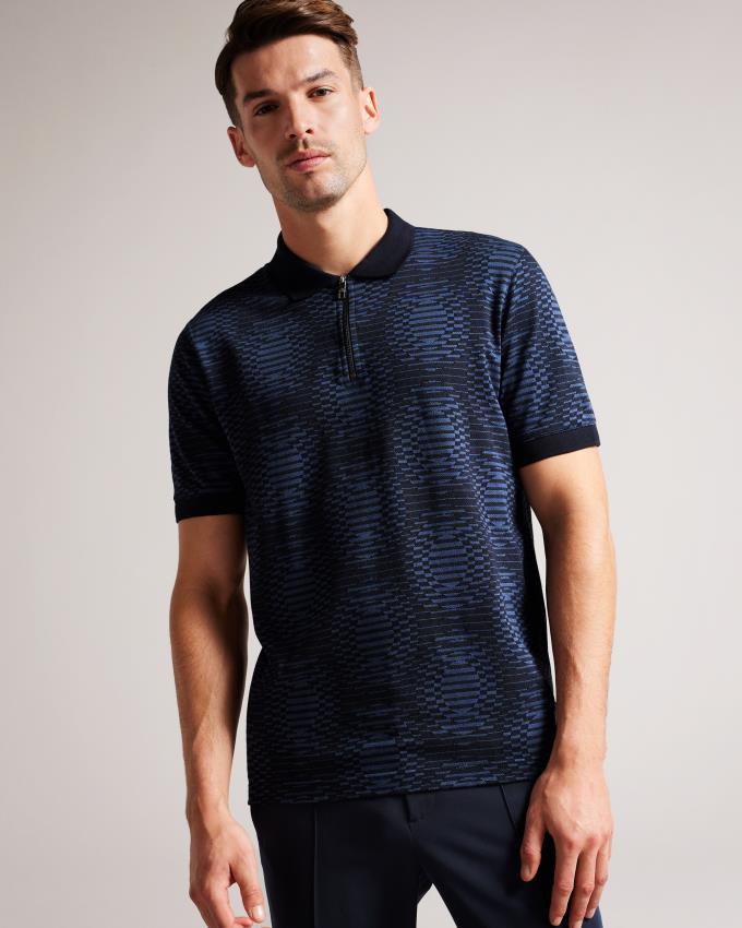 Polo Ted Baker Short Sleeve Jacquard Spot Bleu Marine Homme | JTL-13439248